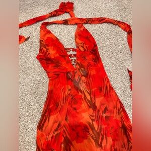 Elegant Red Floral Maxi Dress